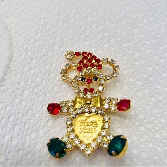 Christmas Brooch Bundle FIVE Gold Red Green Bell Tree Holiday Pins - Picture 7 of 11